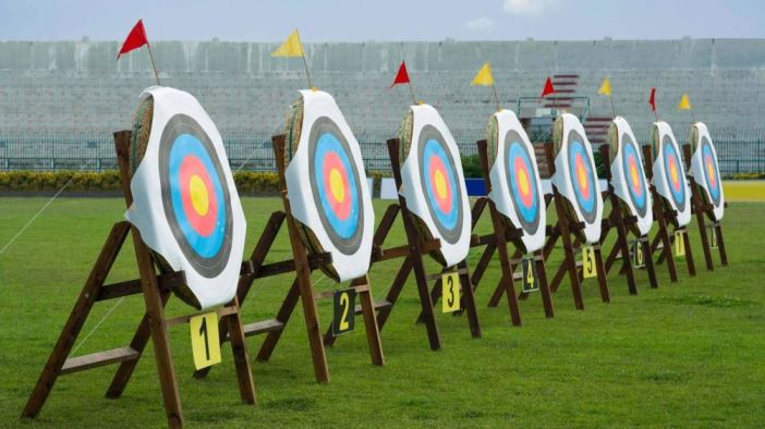 Archery targets on grass from team building event