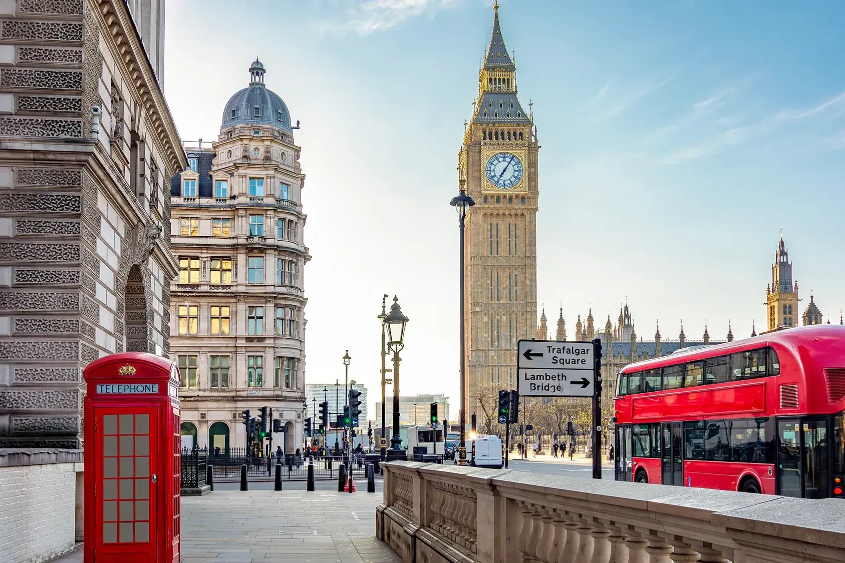 Big Ben, telephone booth and double decker bus in London
