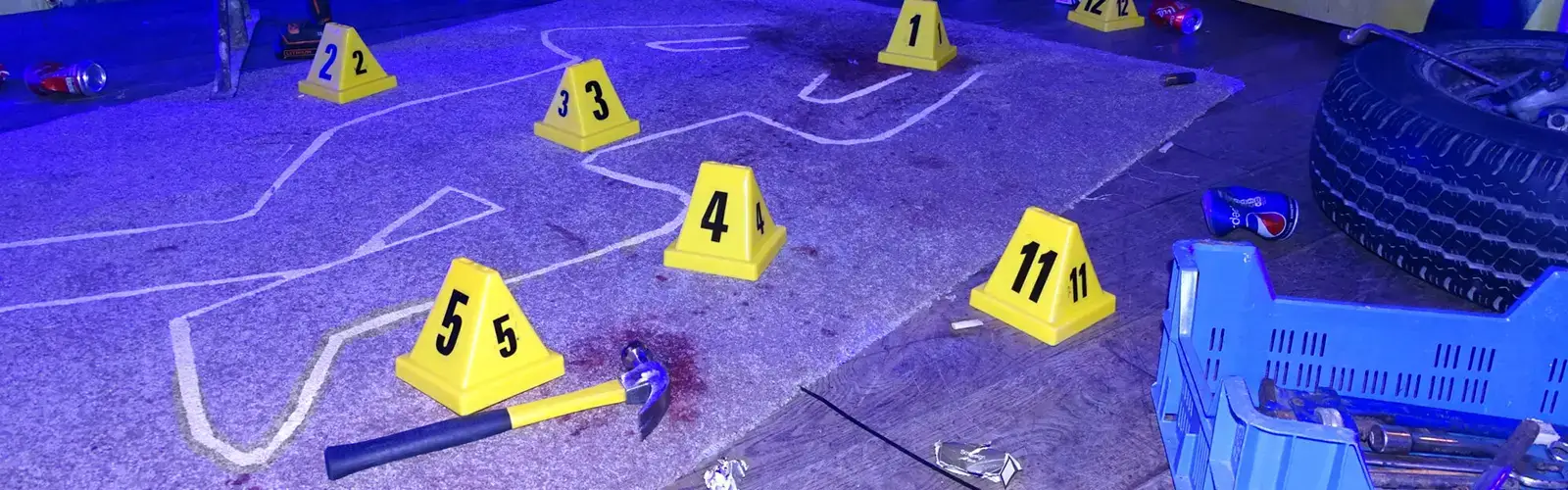 Crime scene with evidence on the floor team building challenge