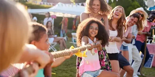 Tug of war with family