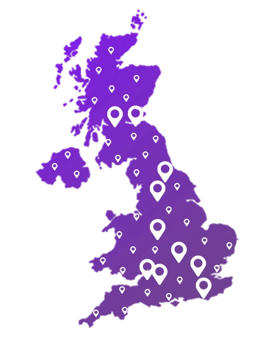 UK map with GOTO Events team building locations
