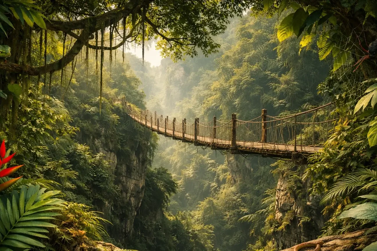 I'm a celeb suspension bridge above jungle gorge