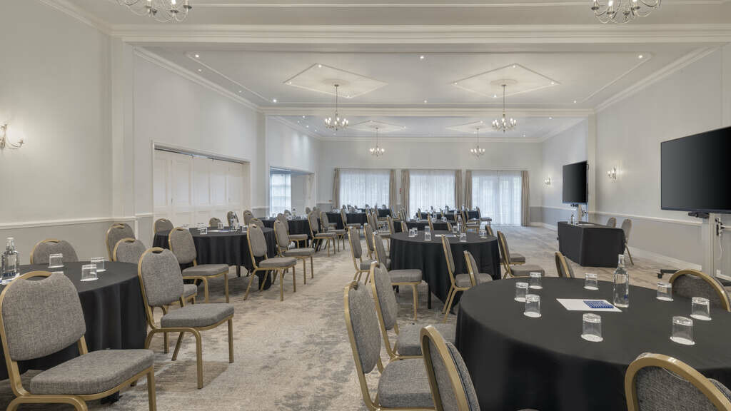 Multi round tables set up for a conference at the Delta Hotels Marriott Preston