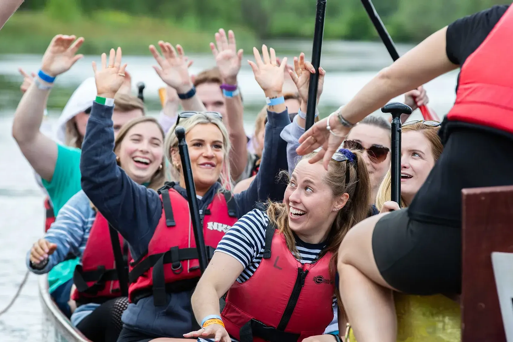 Team building participants having fun