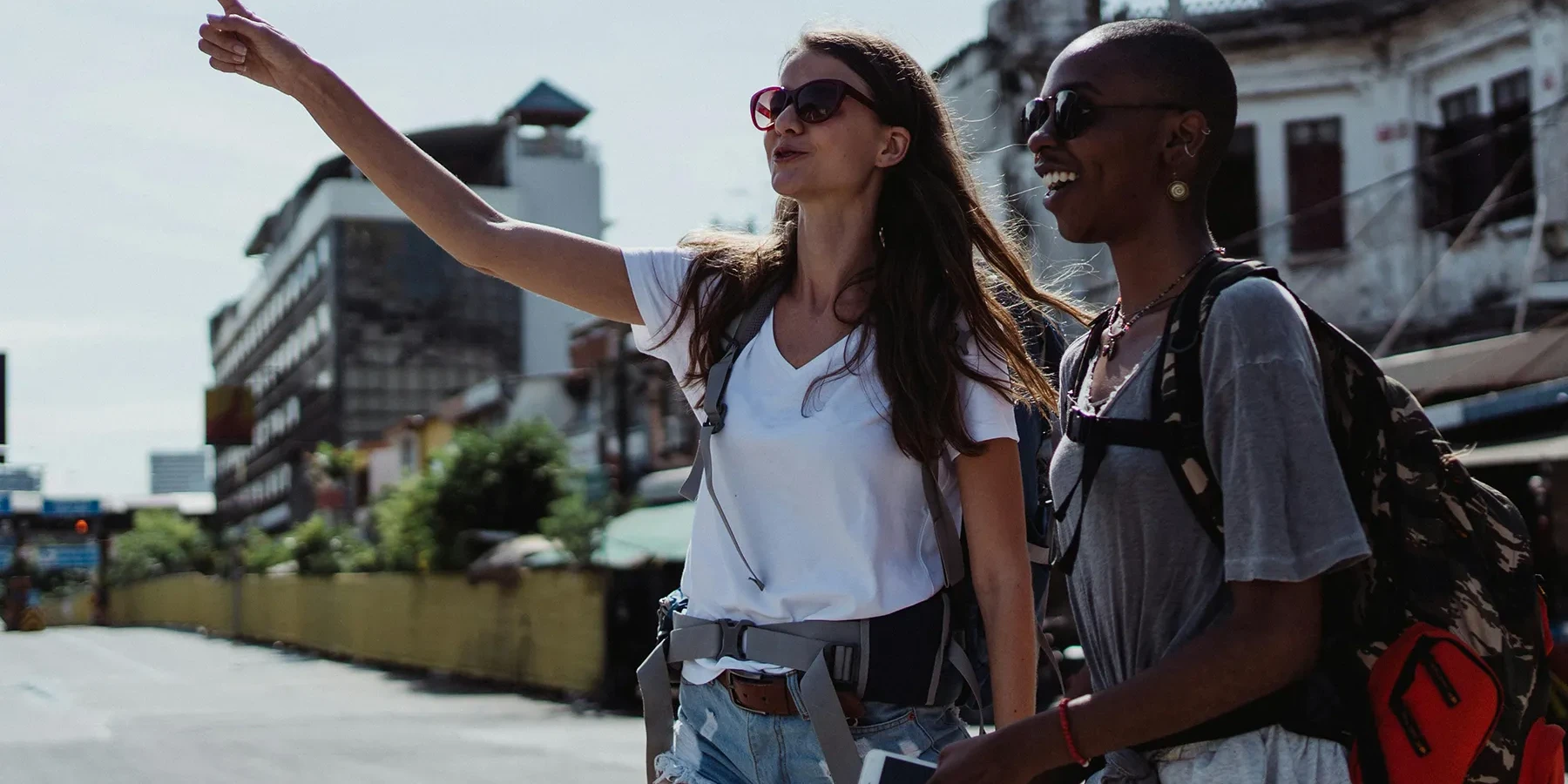 Tourists wandering around the city