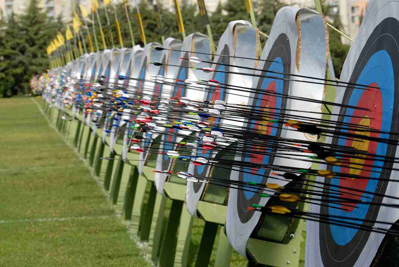Long row of archery stands