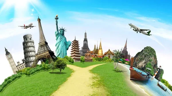 An image showing famous landmarks from different countries around the world such as the Eiffel Tower and Big Ben