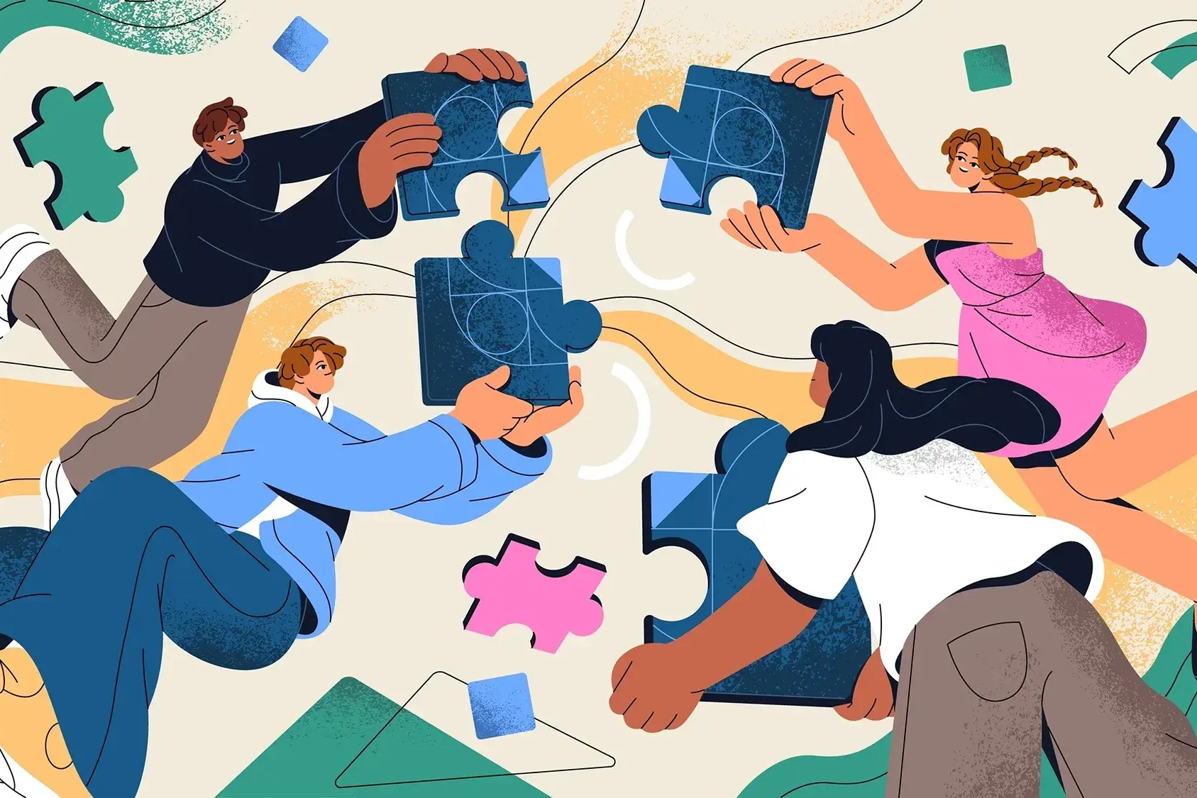 illustration of team solving puzzle together